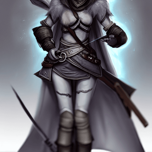 AI generated: female d&d harengon, female dnd rabbitfolk, :: grey fur with light black tipped ears, female rogue w...