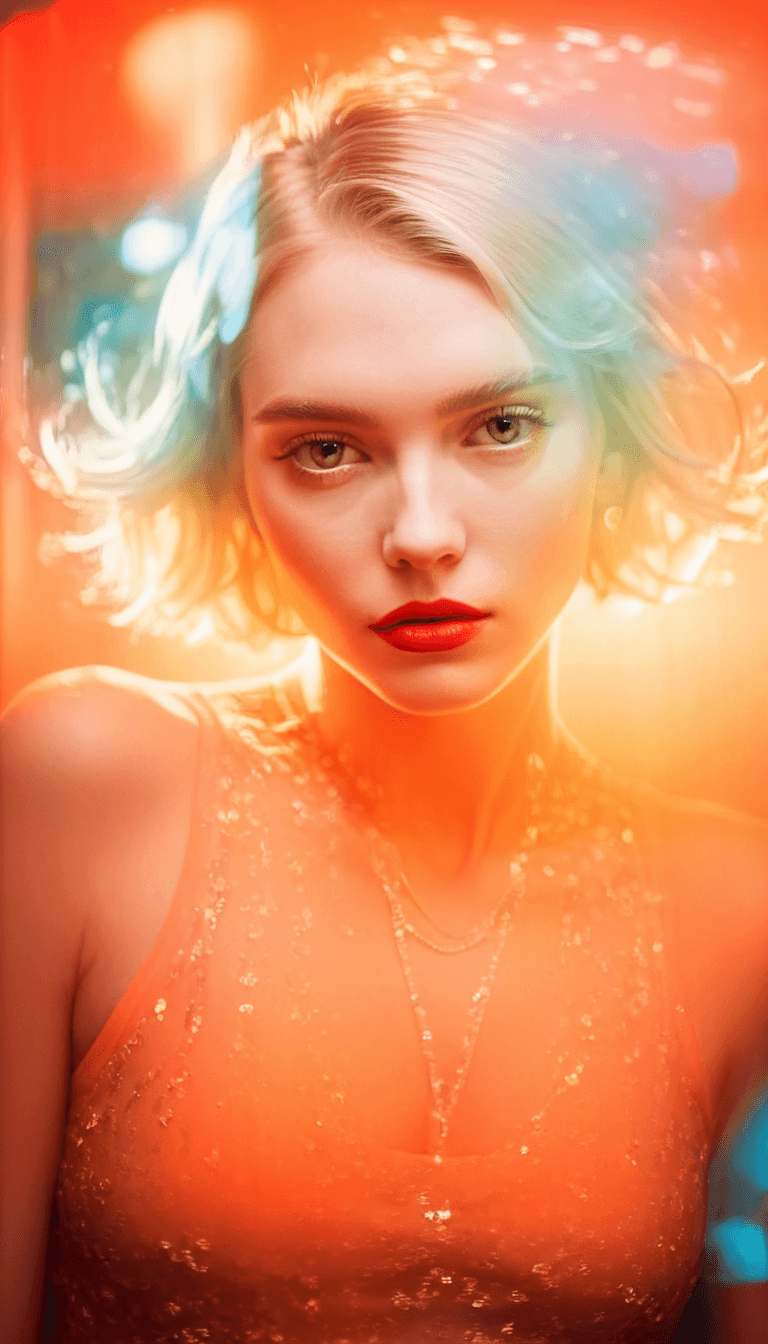 AI generated: digital art, fashion editorial, a close portrait of beautiful blond woman is studio double exposure ...