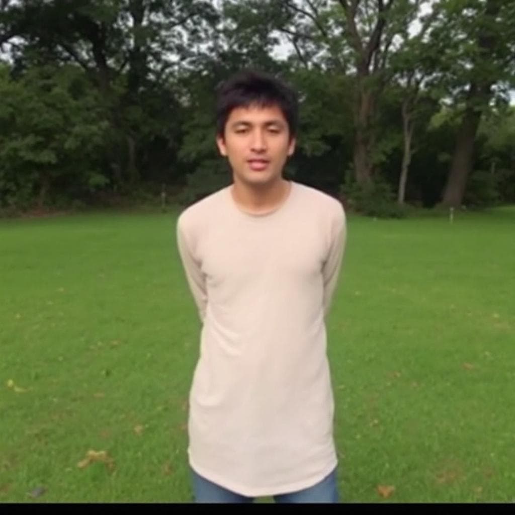 AI generated: In the video, the person in front remains standing still and calm, while the person behind repeatedl...