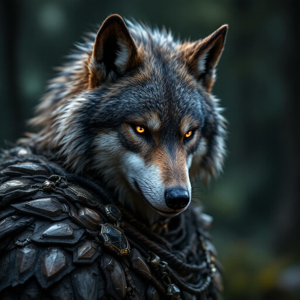AI generated: Animal wolf warrior character, anthropomorphic figure, fantasy, d&d, masterwork, realistic figure, r...