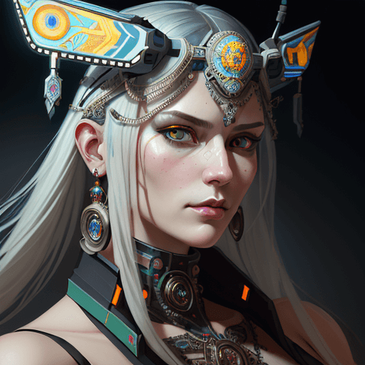 AI generated: a portrait of a ( female ) cyberpunk machine, machine face, upper half portrait, decorated with russ...