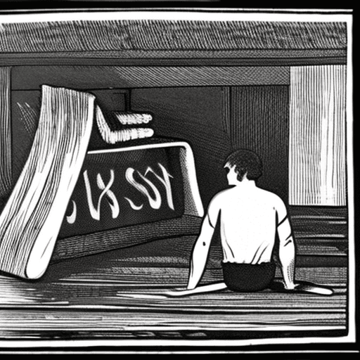 AI generated: wood cut of a poor 1800s white man in the downward dog yoga position, ear to the floorboards, listen...