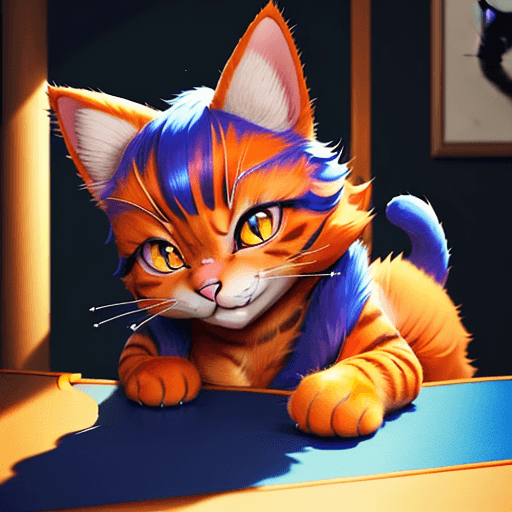 AI generated: furry art, uploaded on e621, furry, anthro, cat, at the table, blue top, japanese background, volupt...