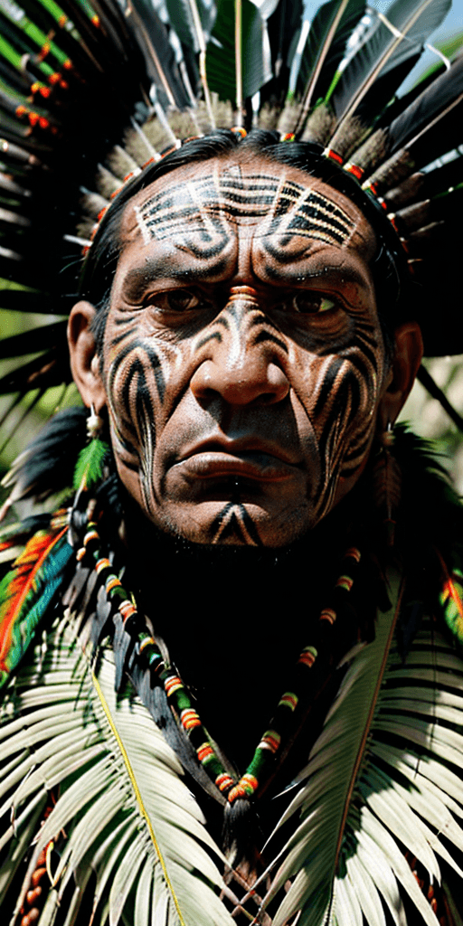 AI generated: portrait close-up man, (dressed) chief of the tribe, (ritual clothing, extremely detailed), suit ful...