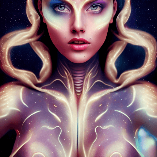 AI generated: gorgeous female, nebula bodypainting, attractive, flirting, (((full body visible))), looking at view...