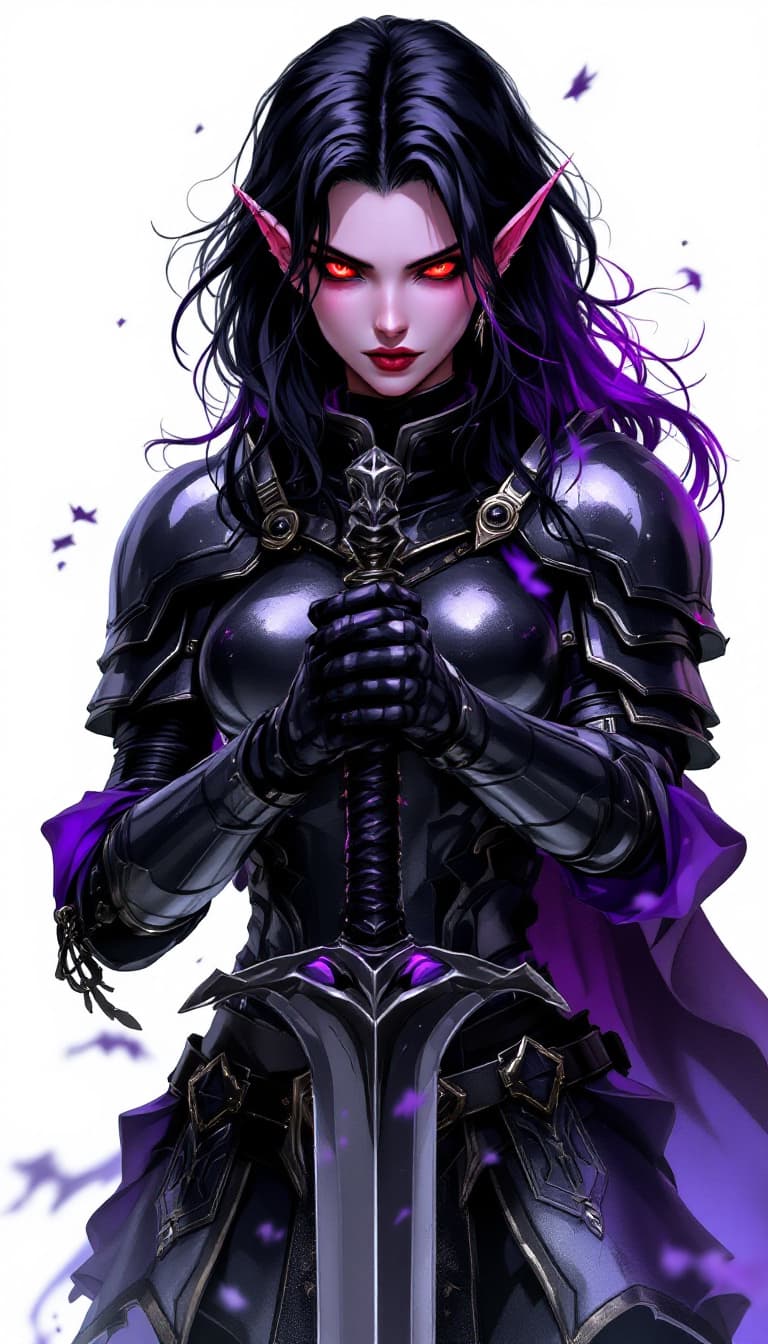 AI generated: A commanding female sentinel stands proud, her elongated figure and raven-black, wavy locks presente...
