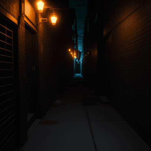 AI generated: alley in night city, urban light, indirect lighting, Brooklyn