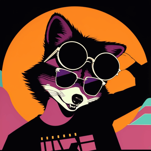 AI generated: 80s retro t-shirt design graphic of a synth wave racoon wearing sunglasses in front of a minimalist ...