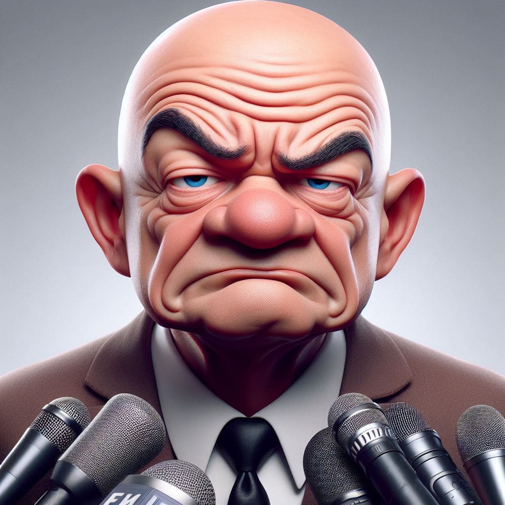 AI generated: ultra clear, ultra photorealistic grumpy Mr Magoo impersonator, he is squinting, he has a bald head,...