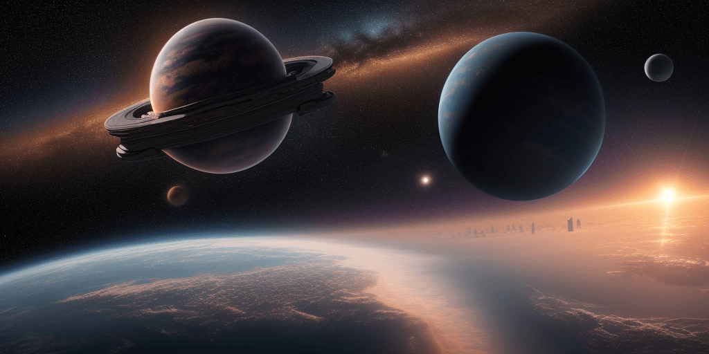 AI generated: Whole planet coming up over the horizon like a sunrise, distant constellations, HD 4K HDR space skyl...