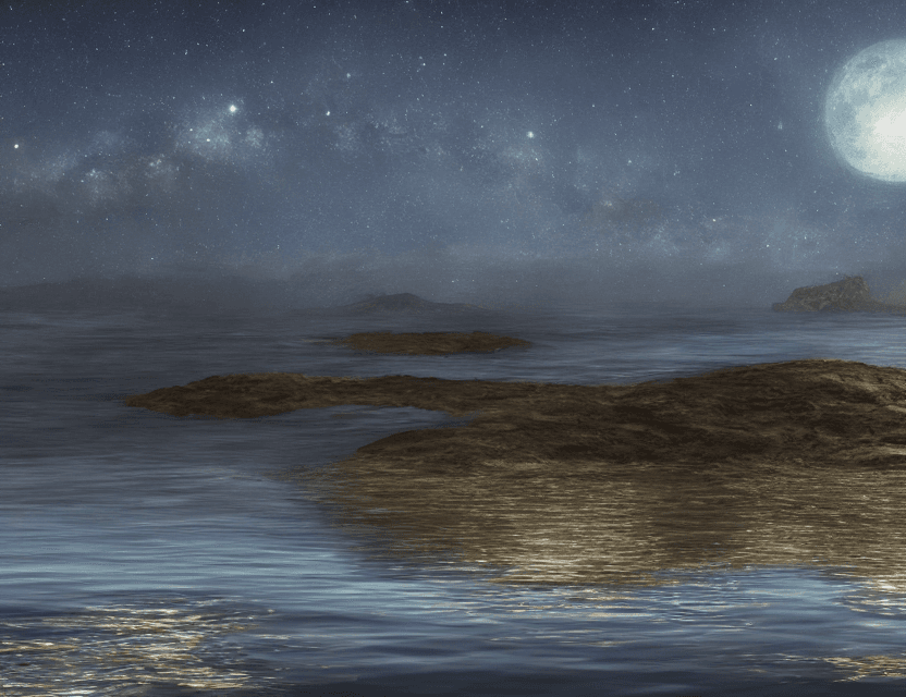 AI generated: beautiful scenery, sea, starry night, octane, hyper-realistic, fine detail, ray-traced reflections -...