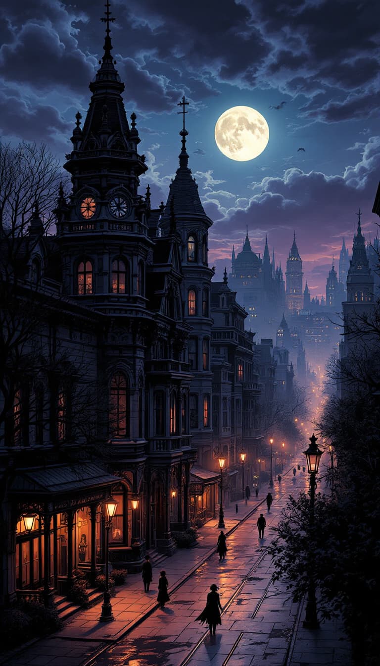 AI generated: Create a Victorian Penny Dreadful comic-style image depicting the city of Austin, Texas at dusk, mod...