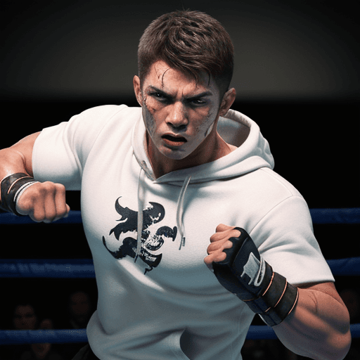 AI generated: painting style, illustration of a muscular young man with short brown hair, a tough and intense gaze...