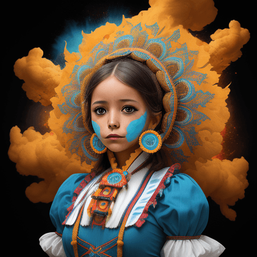 AI generated: Girl in traditional costume of Guatemala, explosion of ideas, architecture ideas, in the style of Al...