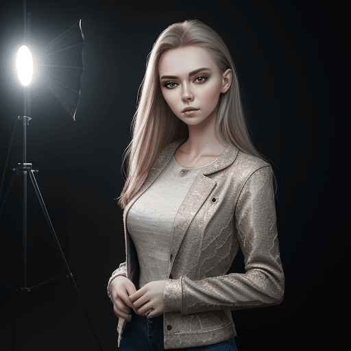 AI generated: Super-Realistic potrait of Nataliya Aleksandrov standing at photoshoot location, worn a detailed tex...
