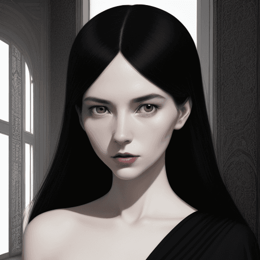 AI generated: an illustration of a woman in black and white, in the style of red, mario testino, serene faces, eff...