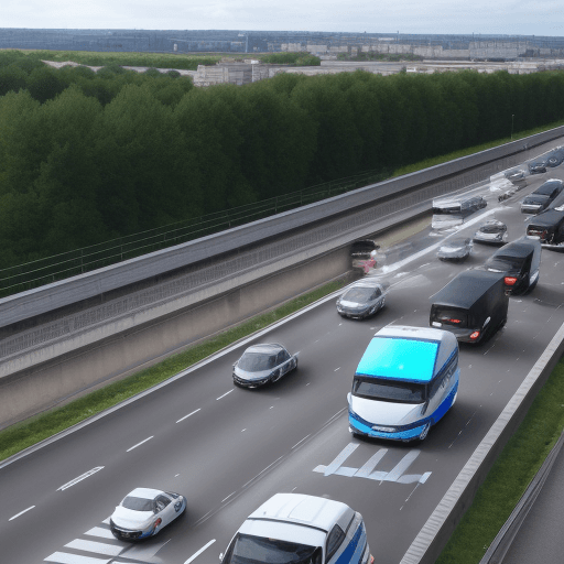 AI generated: "Créer une illustration d'une autoroute animée avec des voitures en mouvement. Ajouter des moineaux ...