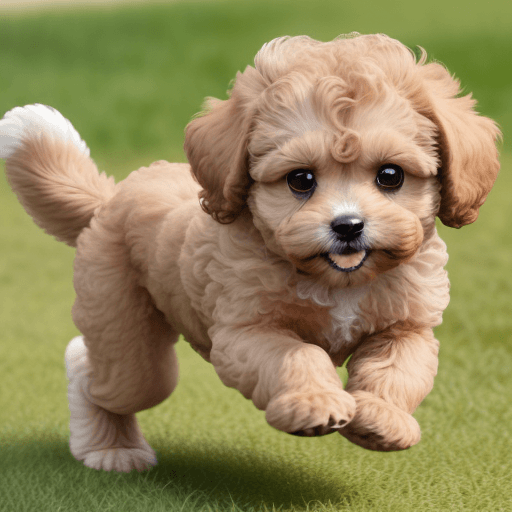 AI generated: the dog maltipoo, 1 year age, happy, running, light brown