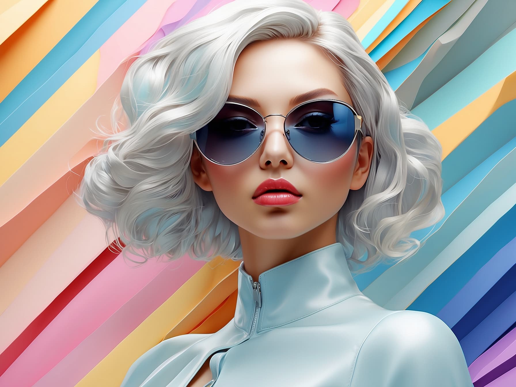 AI generated: a woman with white hair wearing sunglasses, a pop art painting by Jan Tengnagel, behance, pop art, b...