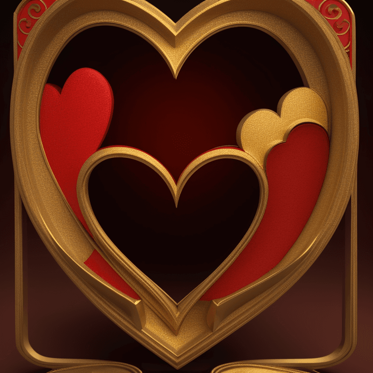 AI generated: 3d heart, gold red, intarsia,  photographic cinematic