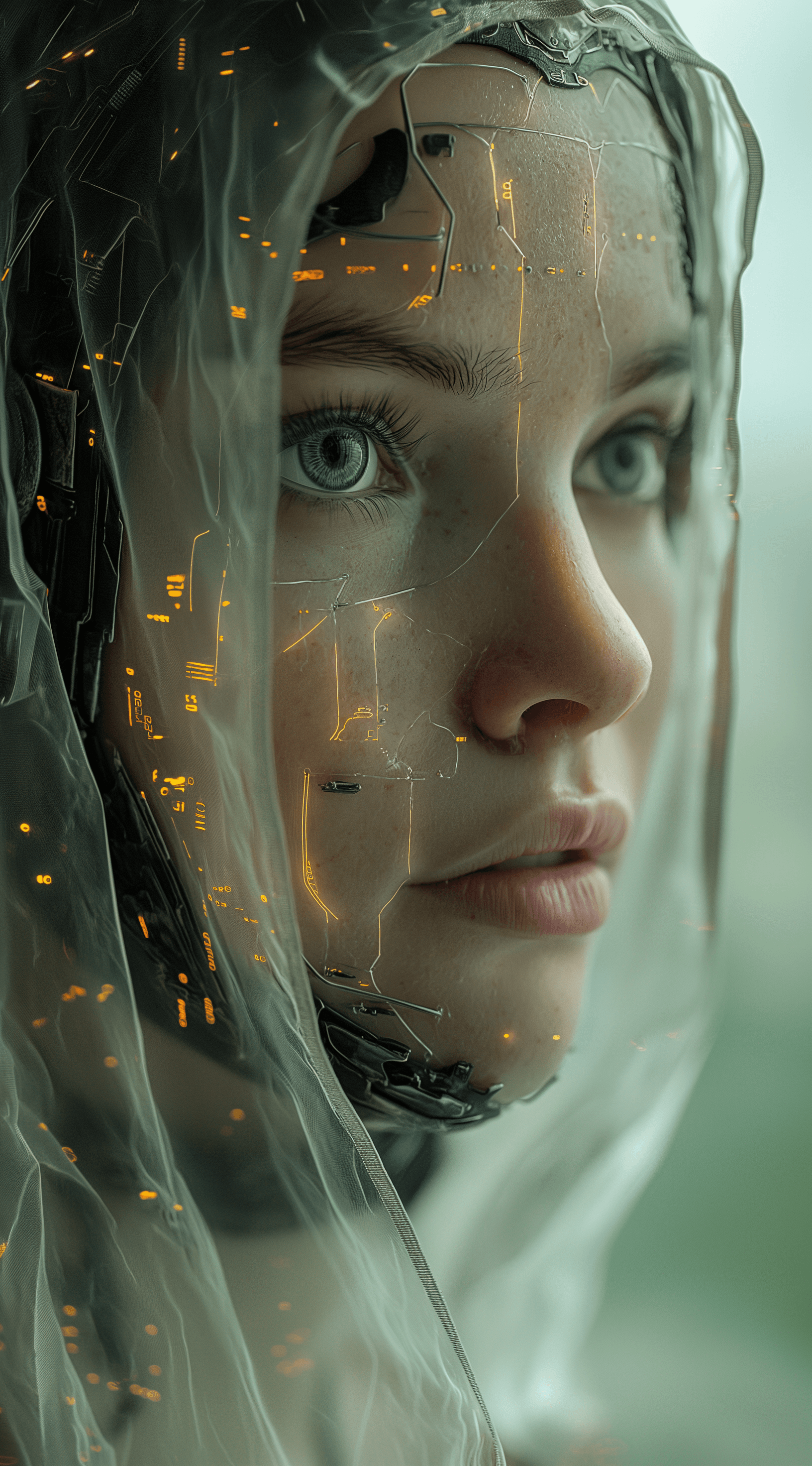 AI generated: robot, by zana alzawahiri, in the style of cyberpunk realism, elegant, emotive faces, expanded portr...