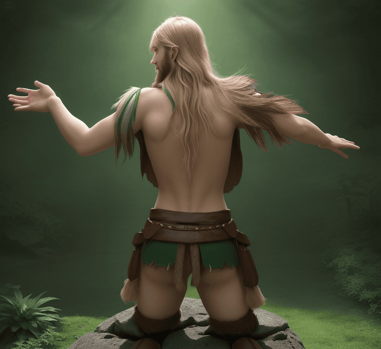 AI generated: high detailed professional full body photo in dynamic pose of a young half-elf archer seen from behi...