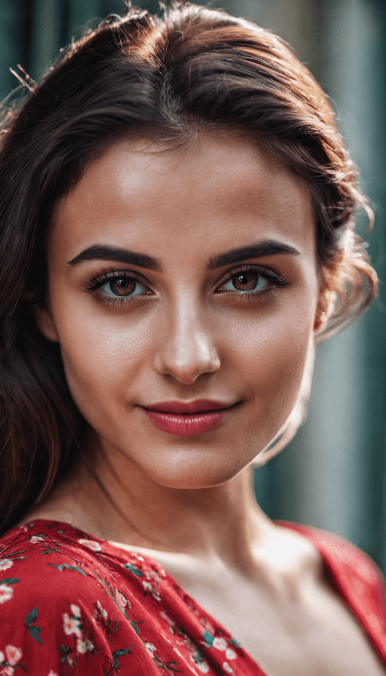 AI generated: front shot, portrait photo of a 23 y.o beautiful cheerful brunette Armenian woman, thin Pinkish glos...