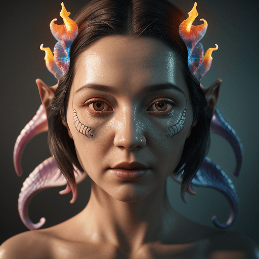 AI generated: Goddess close-up portrait ribcagel. jellyfish phoenix head, nautilus, orchid, skull, betta fish, bio...