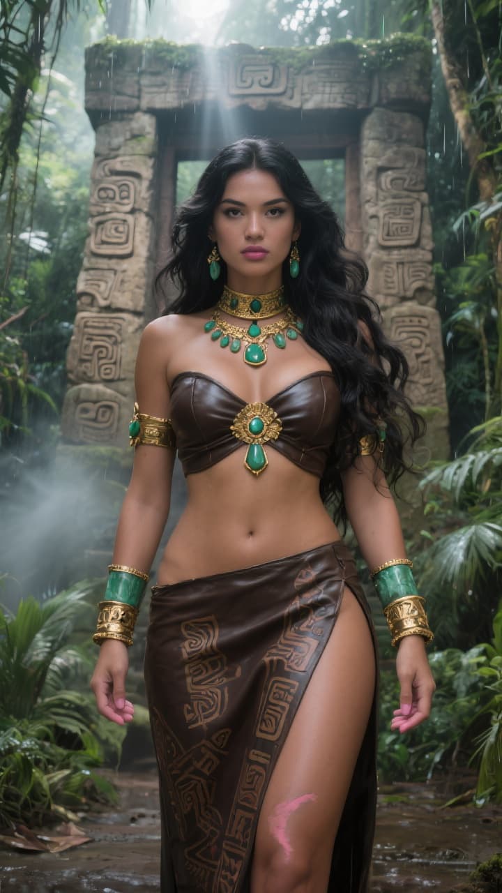 AI generated: A professional photo, hyper realistic textures, cinematic look of  an Adult Aztec Princess, highly d...