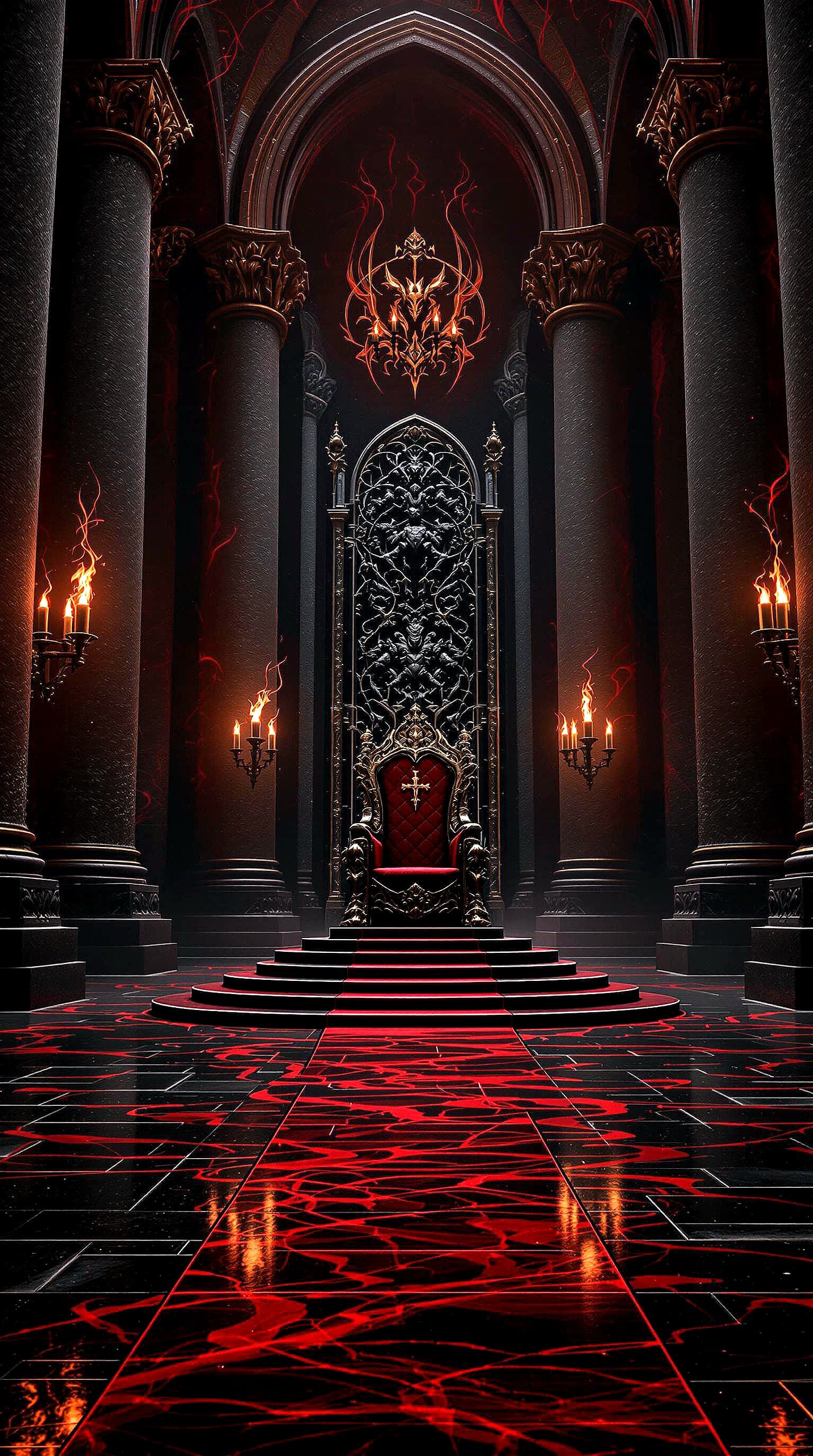 AI generated: A realistic, wide angle photo of a vast, gothic, medieval throne room with towering stone pillars an...