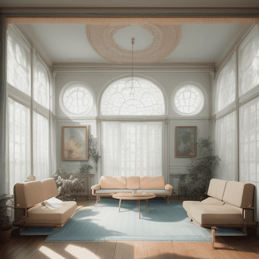 AI generated: High resolution photography interior design, dreamy sunken living room conversation pit, wooden floo...