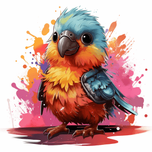 AI generated: T-shirt design logo, vibrant small parrot Pikachu dancing on the beach, Gustatory-Visual Synesthesia...
