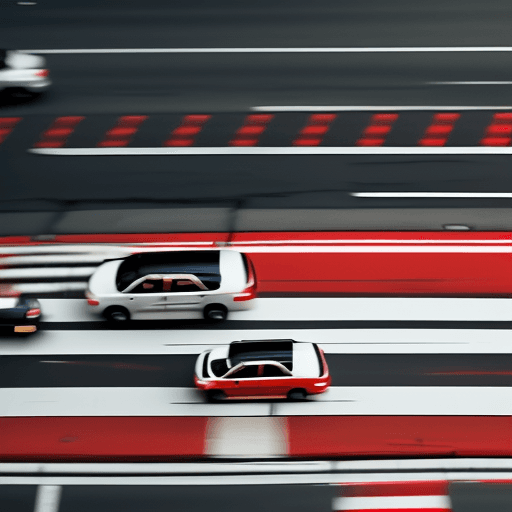AI generated: imagine an aerial shot of a red japanese taxi driving over a zebra crossing in tokyo on an empty str...