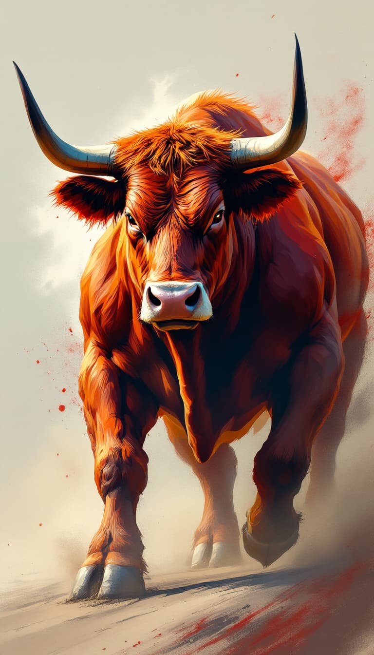 AI generated: Series of a majestic, muscle, fighting bull full body with, modern portrait series of a nelore cattl...