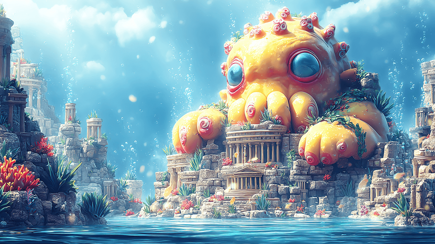 AI generated: The great Chtullhu is waking up, cyclopean ruins under the sea --sref 2