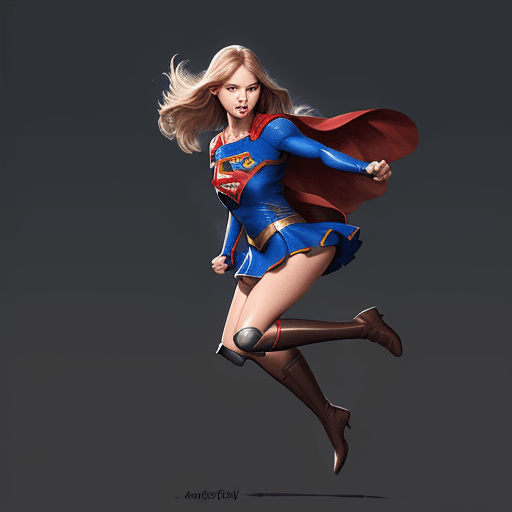 AI generated: Supergirl smooth high boots, mini skirt flying , freedom, soul, digital illustration, perfect anatom...