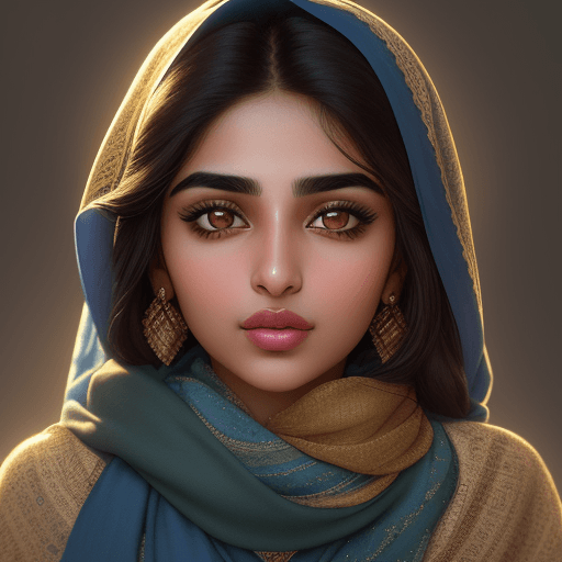AI generated: "A close-up portrait of a young pakistani woman with glowing skin and full lips. She should have lar...
