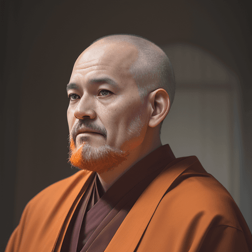AI generated: portrait photo of a 58 year old monk, looking ahead, cinematic, 50mm portrait photography, hard edge...
