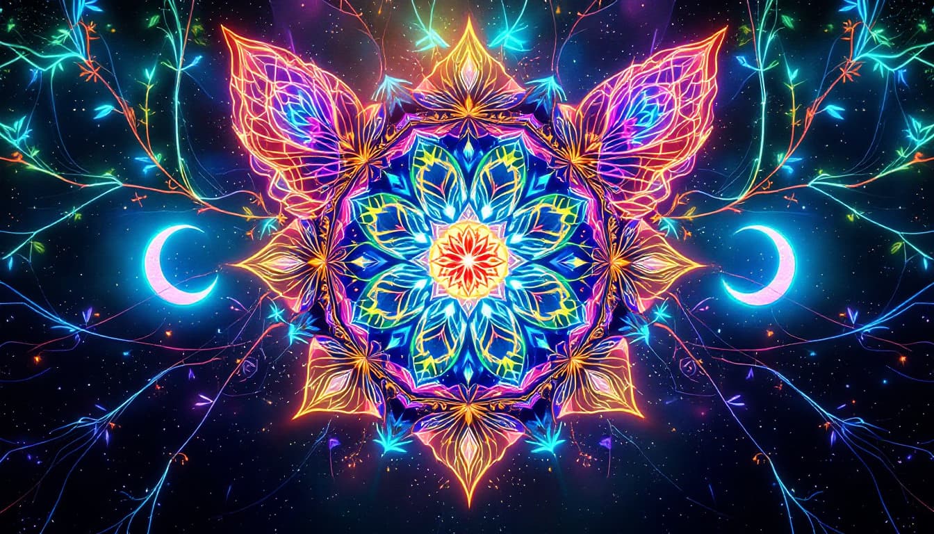 AI generated: Mandala Dreamcatcher silkscreen wall tapestry,((("Peace & Love"))) pearlescent holograph elemental  ...