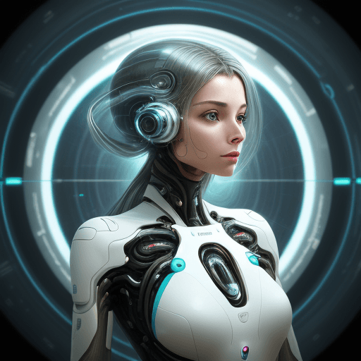 AI generated: artistic rendering of a woman seamlessly integrated with futuristic technology. The image should con...
