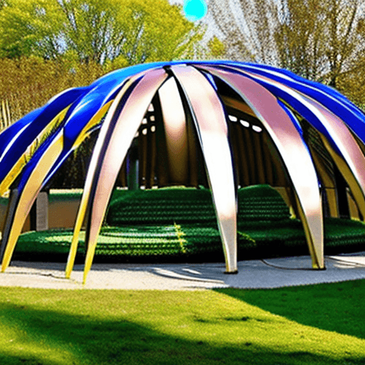 AI generated: "Behold a marvel of design—an egg-shaped tent structure that emanates a soft glow. Crafted from alum...