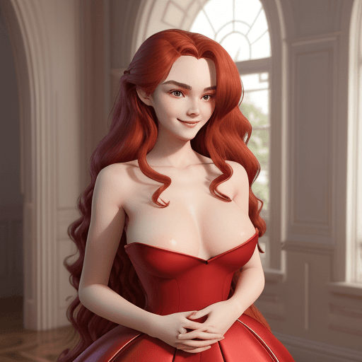 AI generated: A cute 16 year-old elegant and sophisticated girl,naked,sex,Big ass.,Big breast,with long wavy red h...