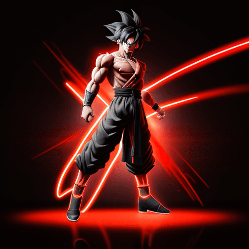 AI generated: Neon red  outline and black full body Goku super syain, highly detailed, 8k sharp focus, photorealis...