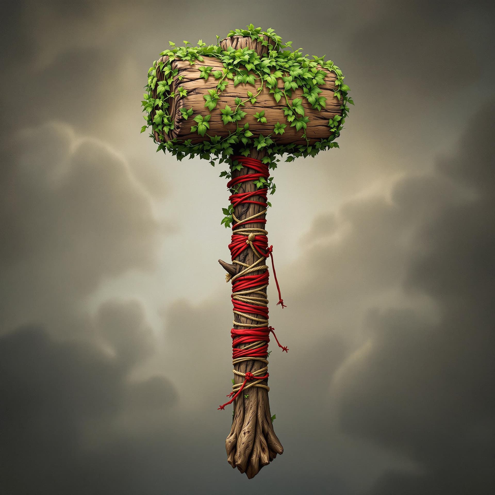 AI generated: Create a highly detailed and realistic image of a fantasy hammer made from natural materials. The ha...