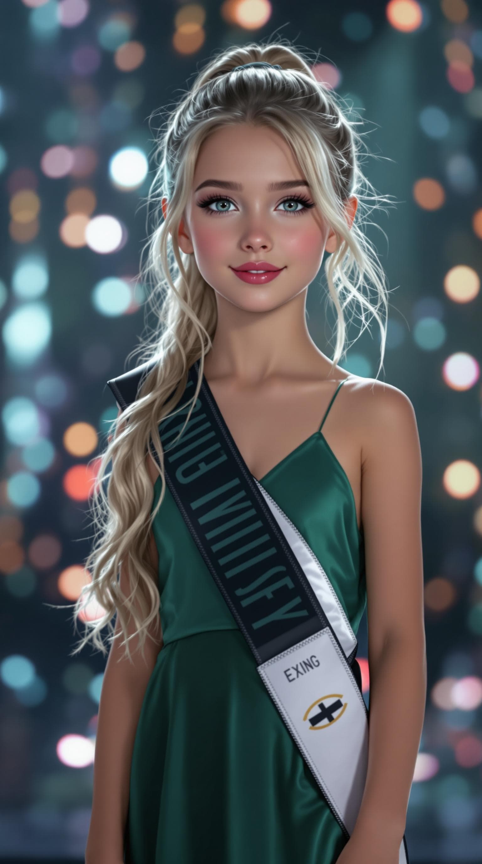 AI generated: A professional photograph of the most beautiful sixth-grade girl in the world, participating in a be...