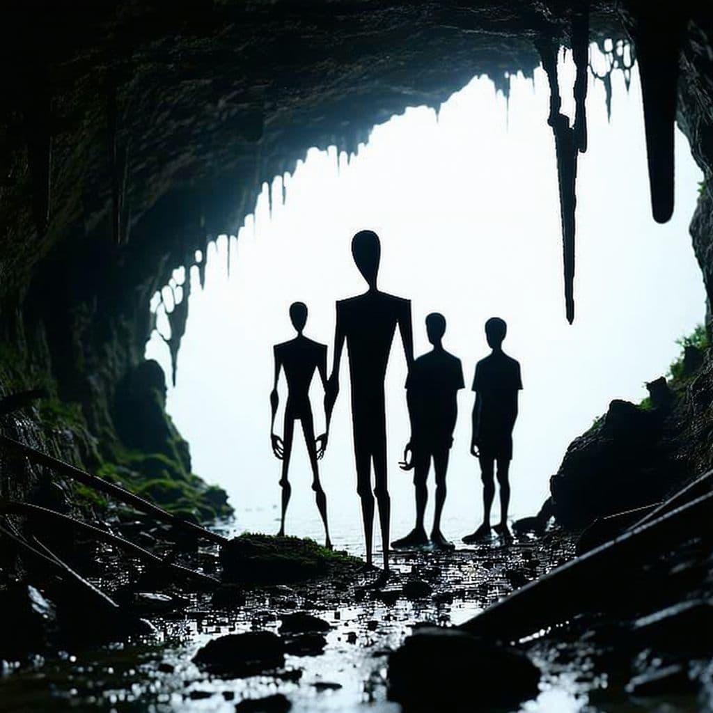 AI generated: josh barraclough, zach king in a cave, slenderman, birth, heroes, masters, low quality.