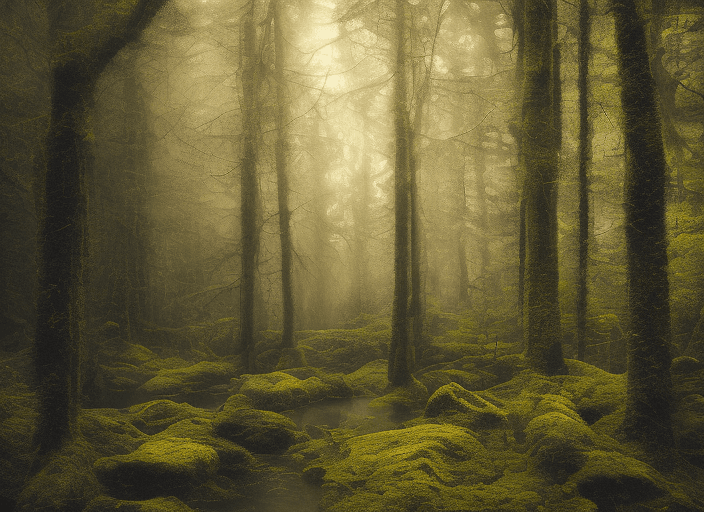 AI generated: ((A, R, T,))-high light,  real photo, hi-res, 8K, forest landscape, rain forrest, A, R, T, text mix ...