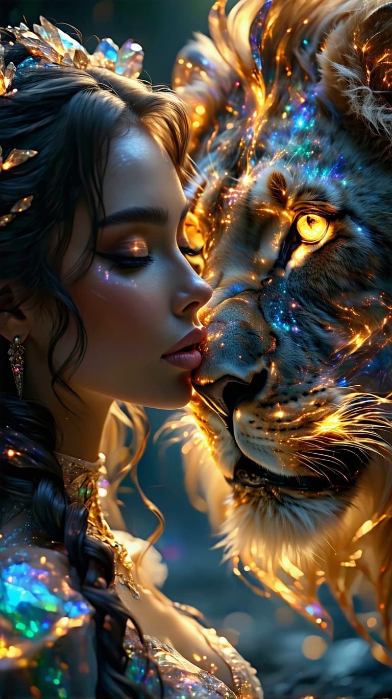 AI generated: hyper-realistic gold, opal quartz, neon hues, silver holographic reflections, and cosmic textures

A...