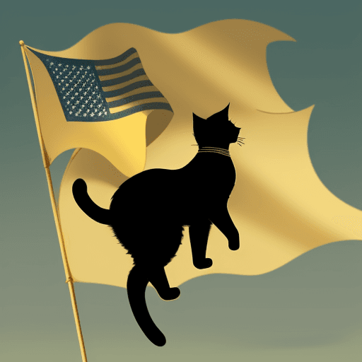 AI generated: a beautiful waving flag in the wind. On the green flag, the inscription on it shows the silhouette o...