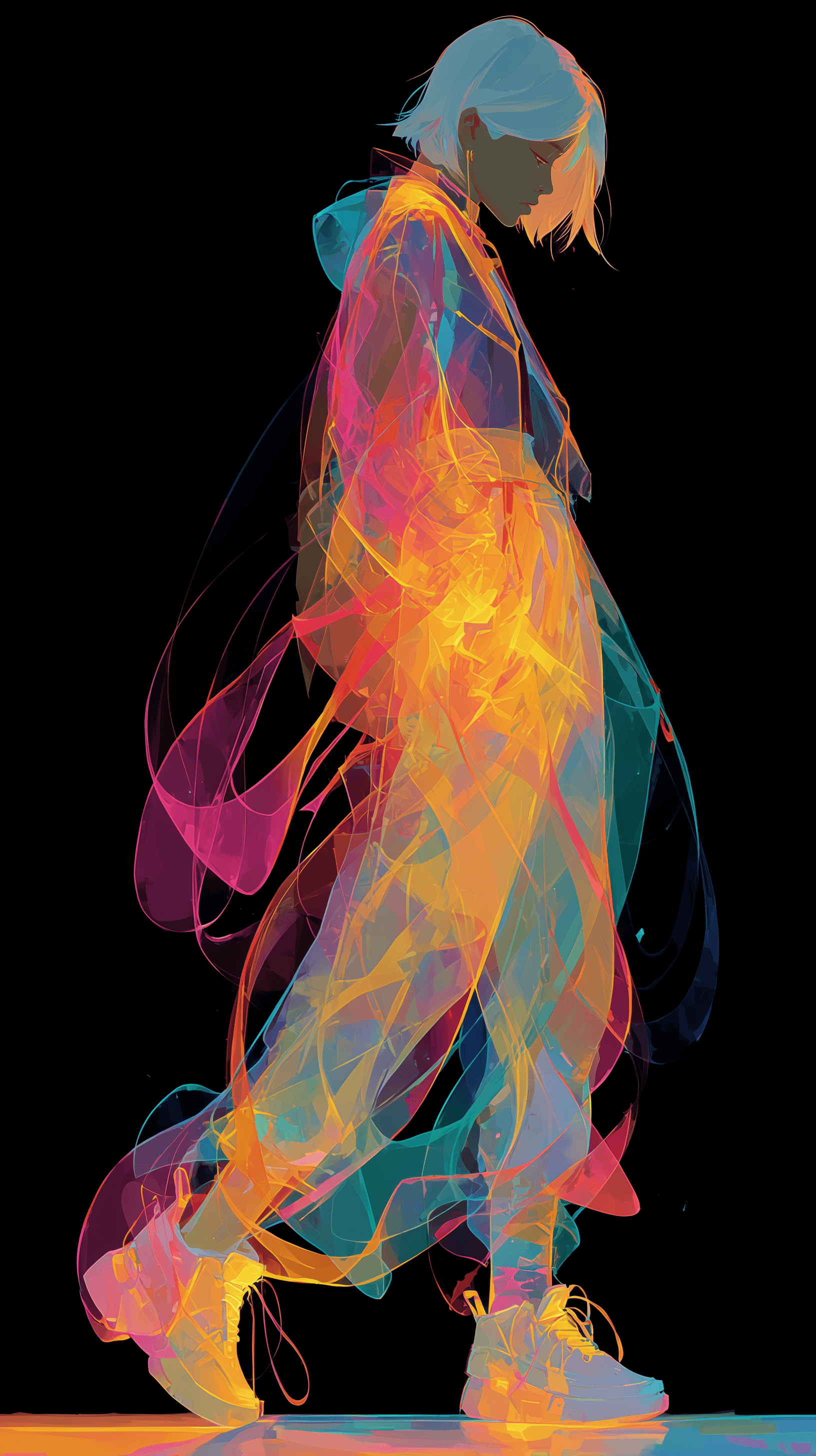 AI generated: illustration art, contemporary digital art, full-body, female, flat color style, focus on the young ...
